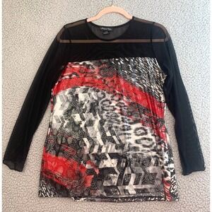 Michael Tyler Mesh Top Womens Large Abstract Boho Sheer Stretch Canada